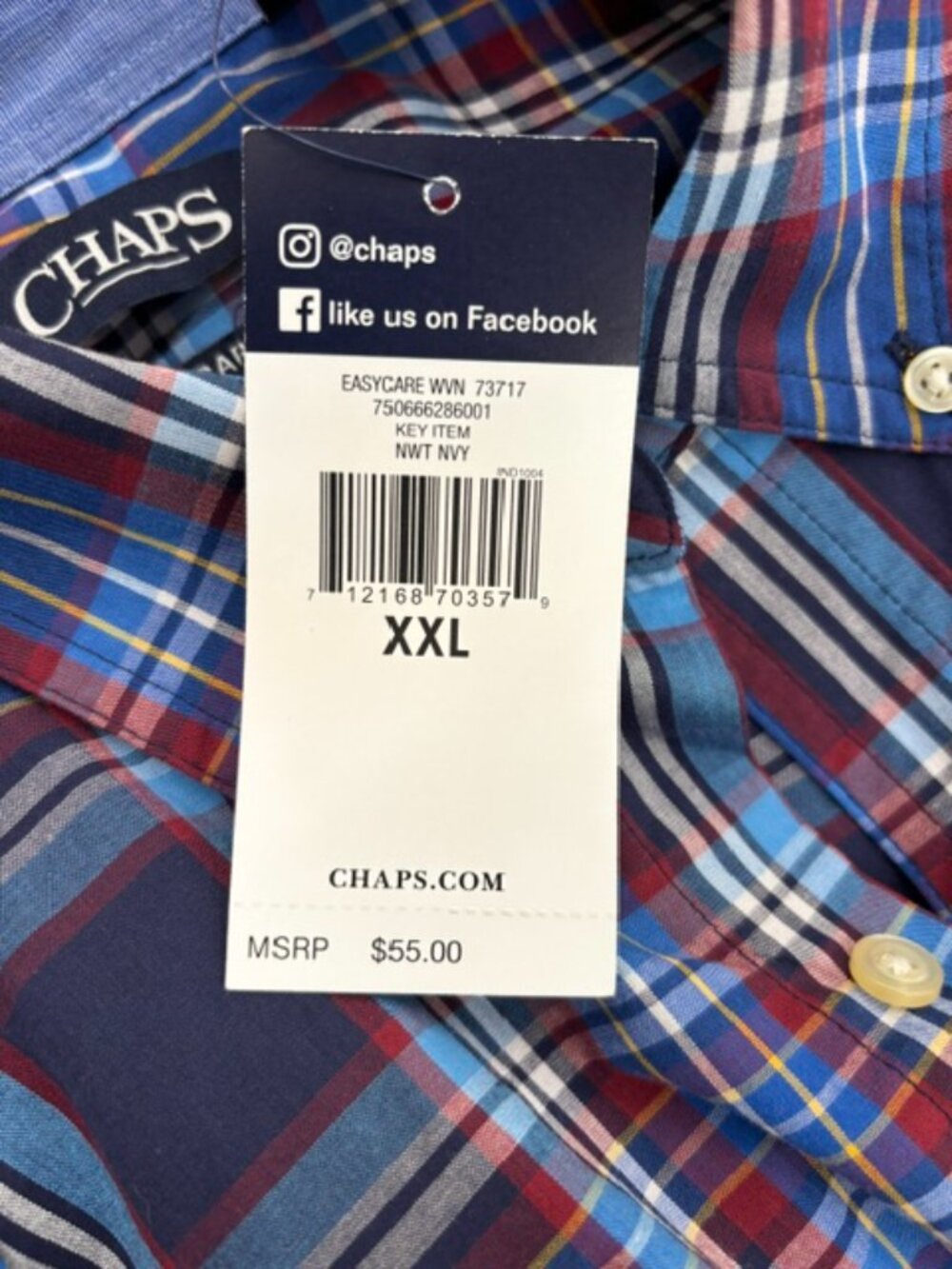Chaps Men's "Easy Care" Plaid Button-Down Shirt XXL - Picture 3 of 8